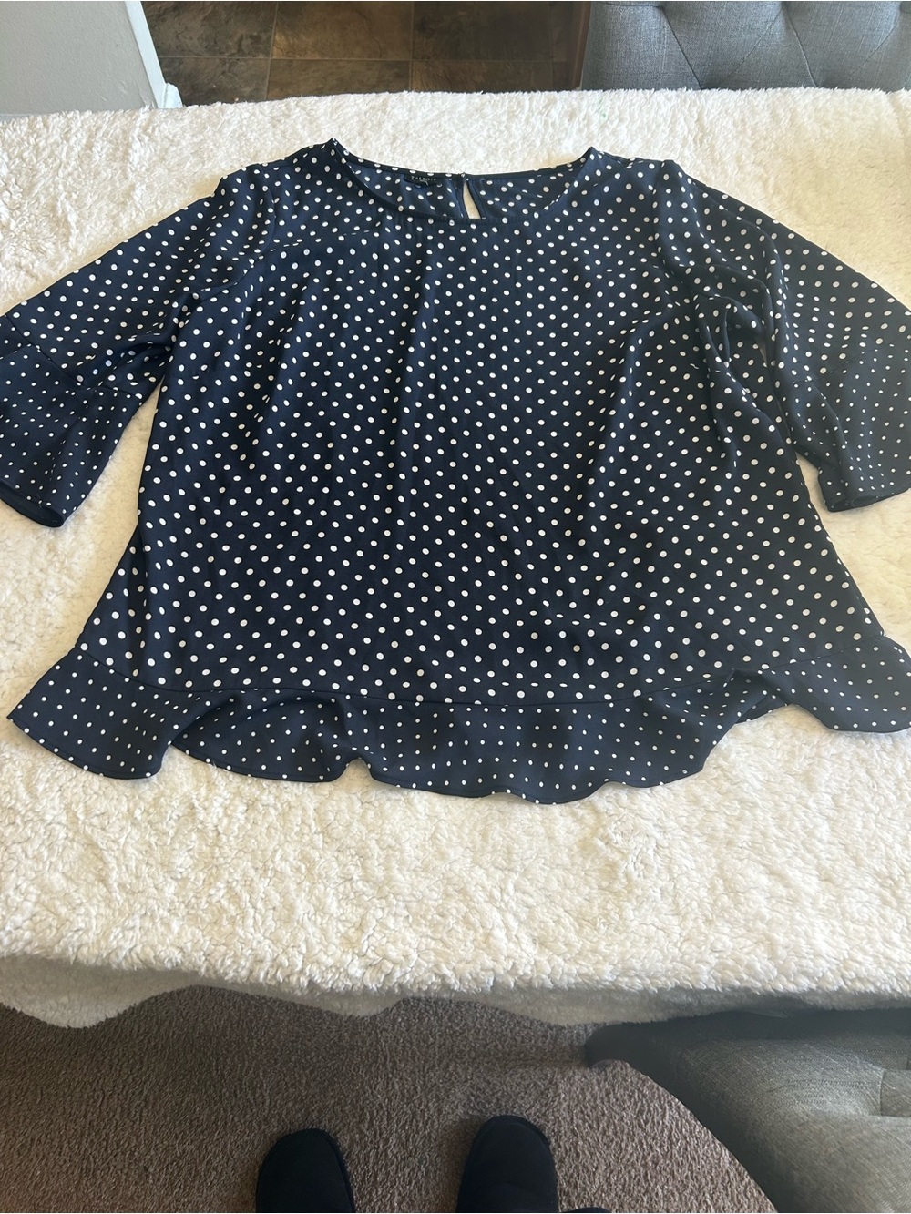 Talbots Navy and White Polka Dot Top